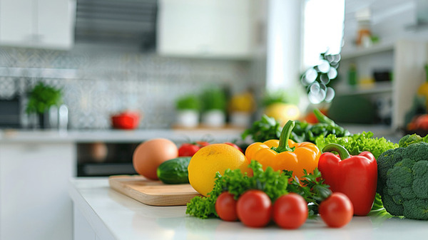 Verdure fresche in una cucina luminosa